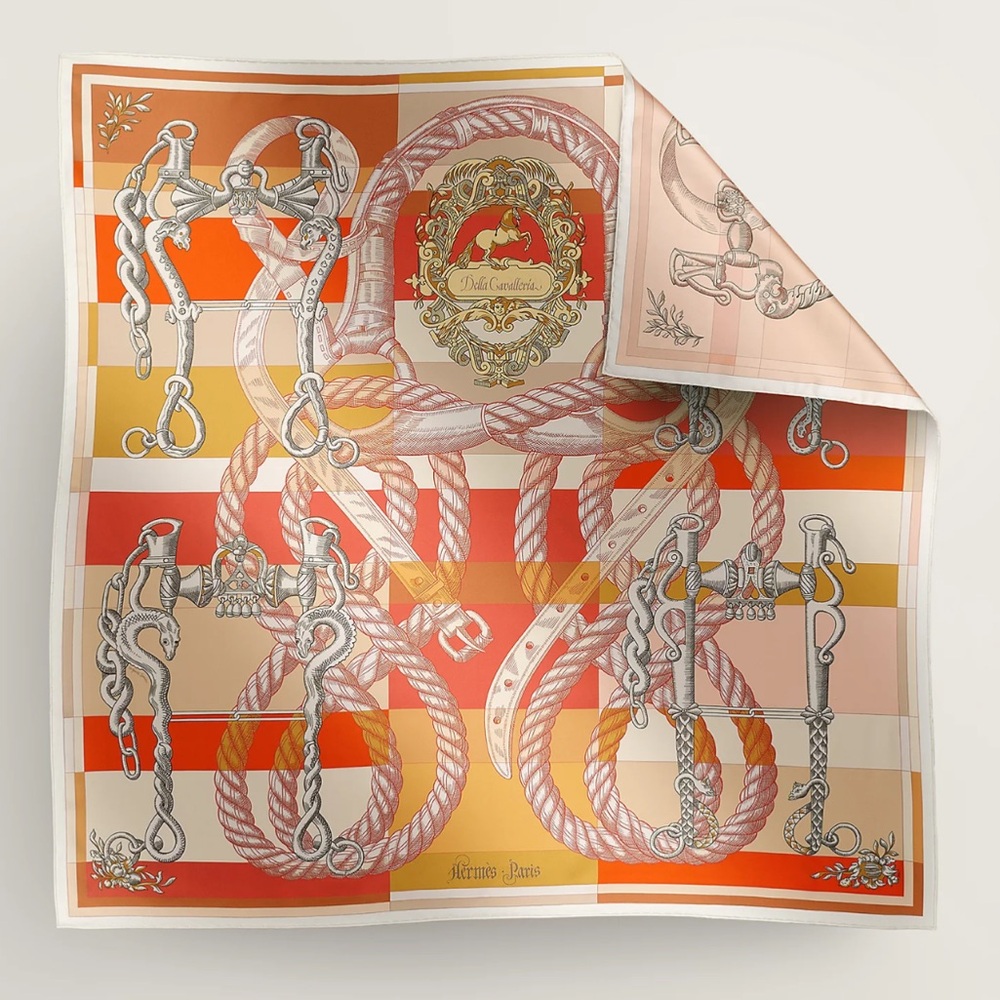 Hermes Della Cavalleria double face scarf 90